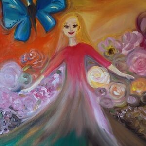 Joyful Woman with Blue Butterfly